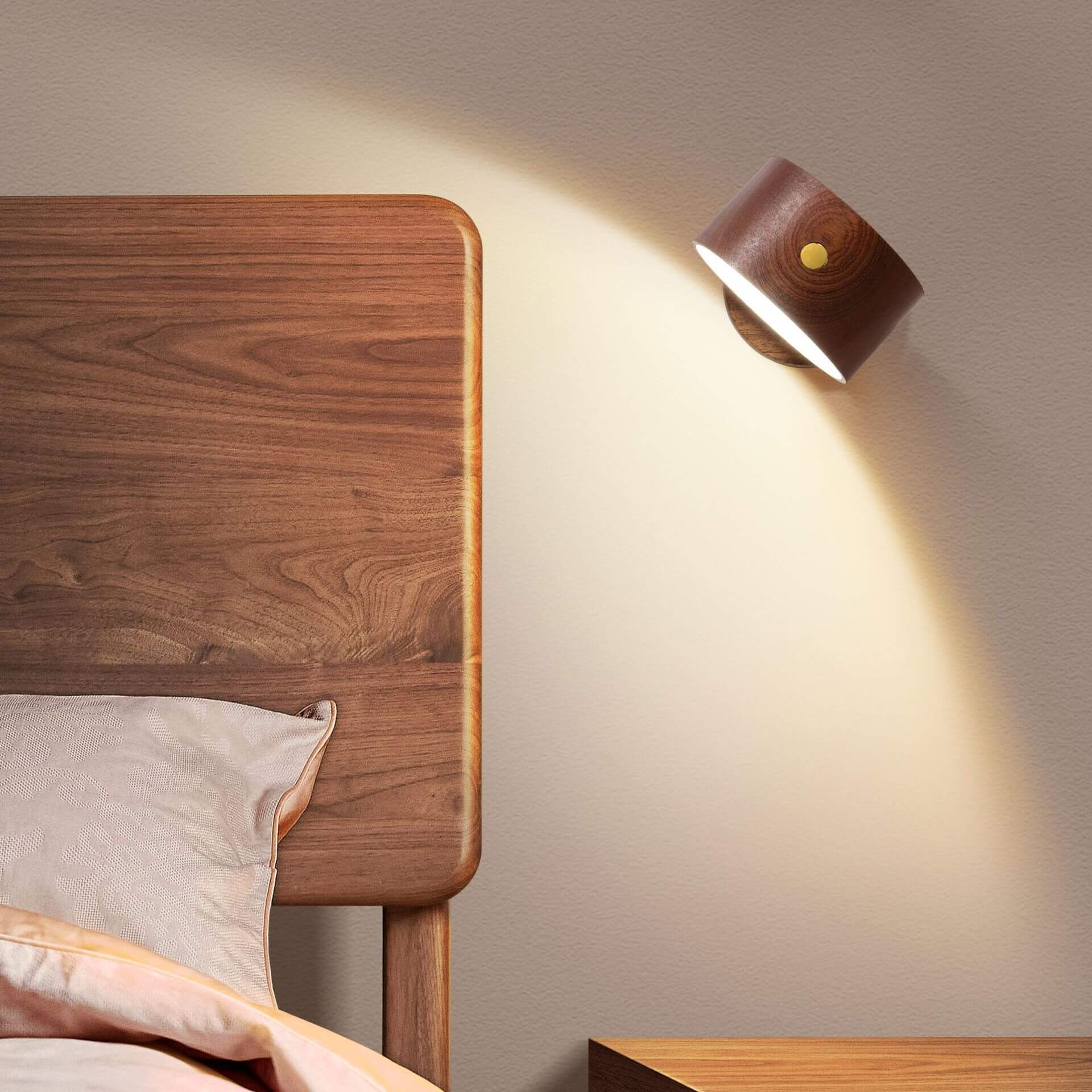 Minimalist Round LED Wall Sconce - Modern Wooden Design with Rechargeable Convenience for Ambient Lighting 2