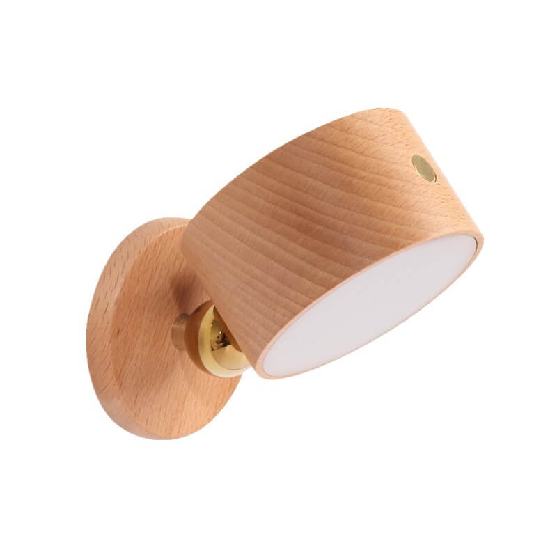 Minimalist Round LED Wall Sconce - Modern Wooden Design with Rechargeable Convenience for Ambient Lighting 3