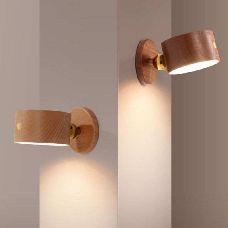 Minimalist Round LED Wall Sconce - Modern Wooden Design with Rechargeable Convenience for Ambient Lighting 5