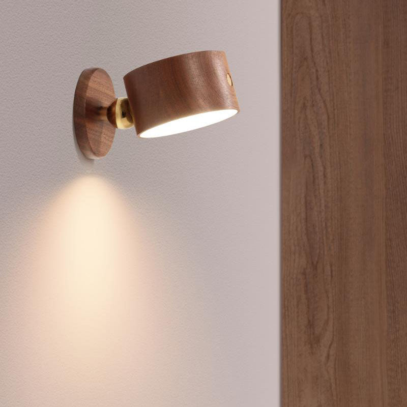 Minimalist Round LED Wall Sconce - Modern Wooden Design with Rechargeable Convenience for Ambient Lighting 6