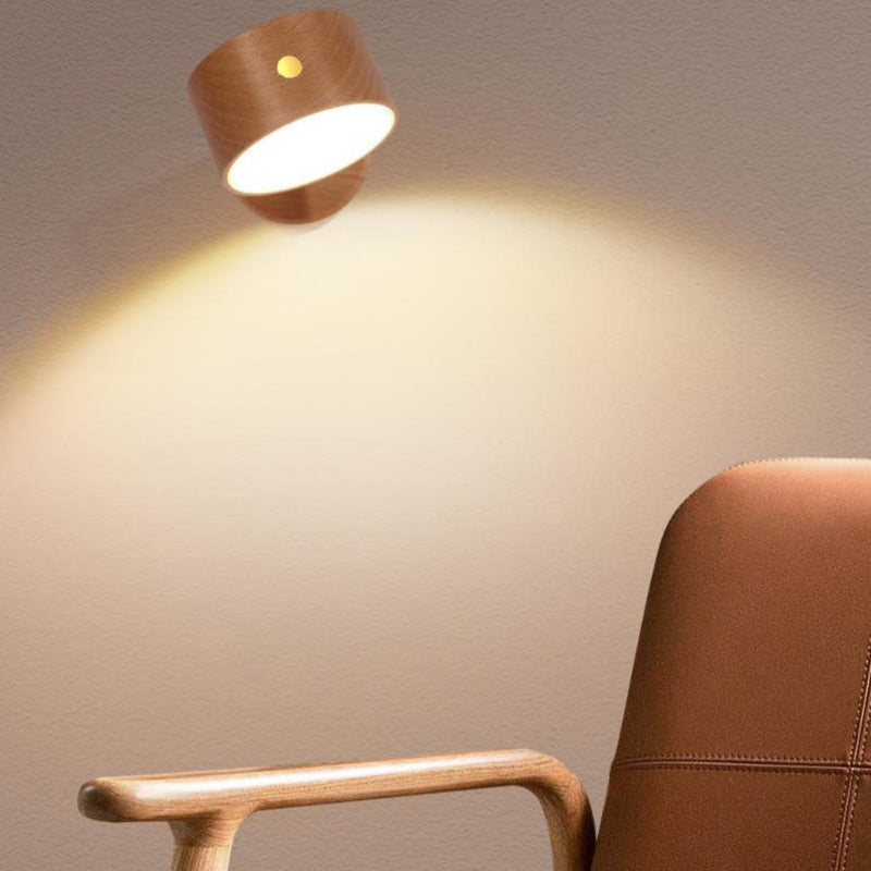 Minimalist Round LED Wall Sconce - Modern Wooden Design with Rechargeable Convenience for Ambient Lighting 7