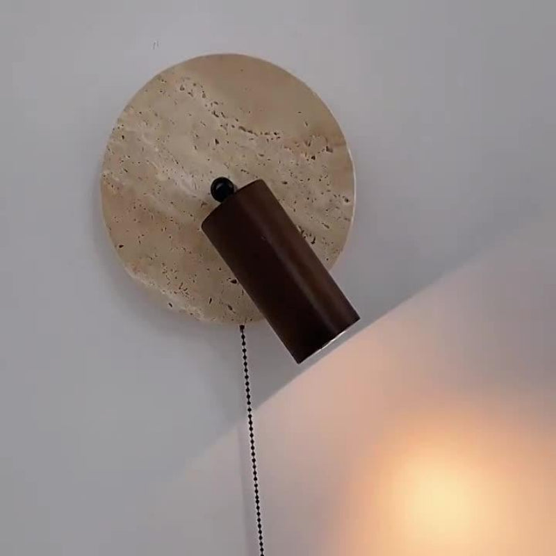 Modern Rotatable LED Wall Sconce with Travertine and Wood – Adjustable Spotlight Wall Lamp for Cozy Living Spaces 6