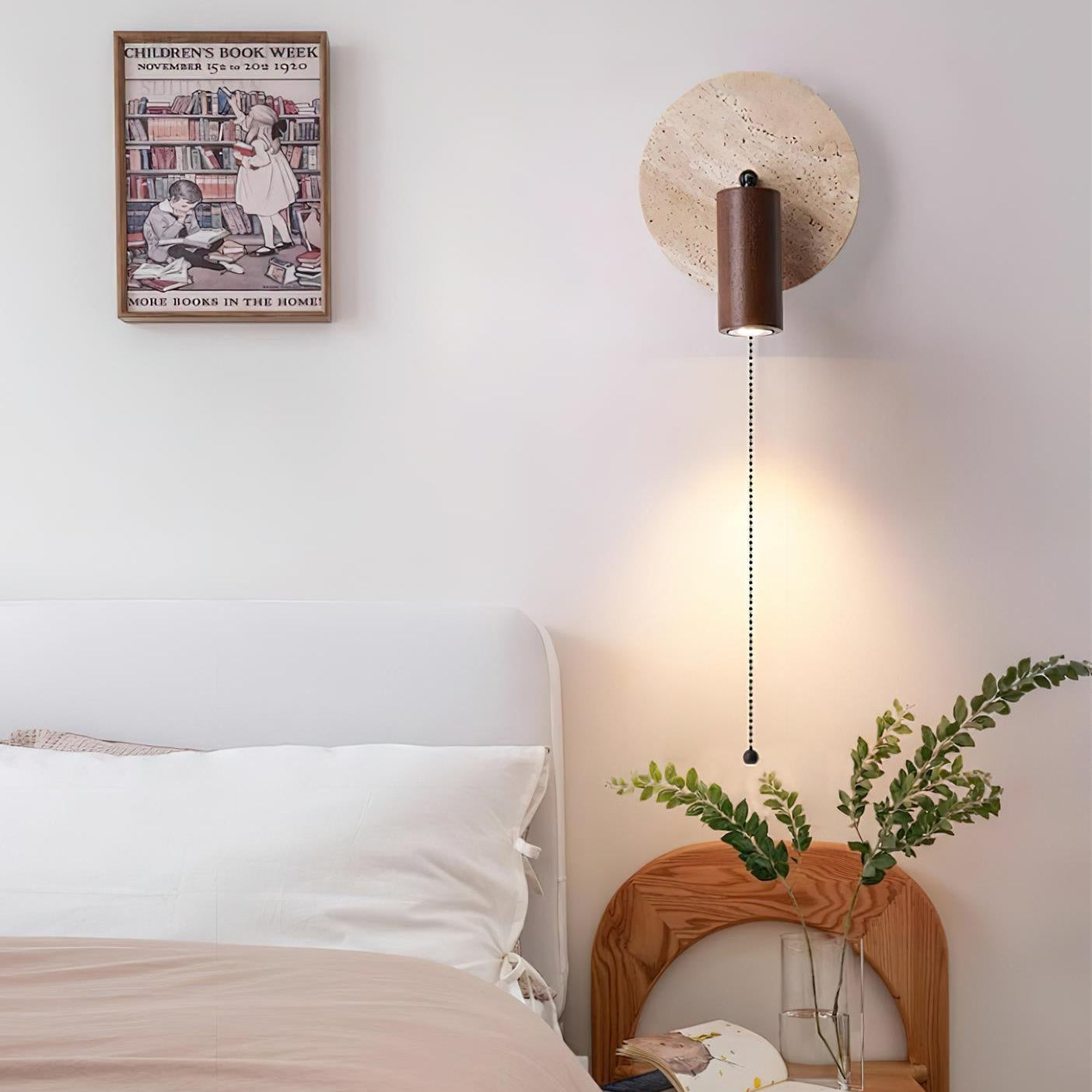 Modern Rotatable LED Wall Sconce with Travertine and Wood – Adjustable Spotlight Wall Lamp for Cozy Living Spaces 8