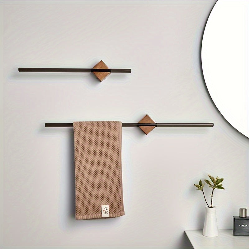 Modern Wall-Mounted Black Towel Rail with Wooden Base – Hand Towel Holder for Bathroom Racks, 40 cm or 50 cm Options 2