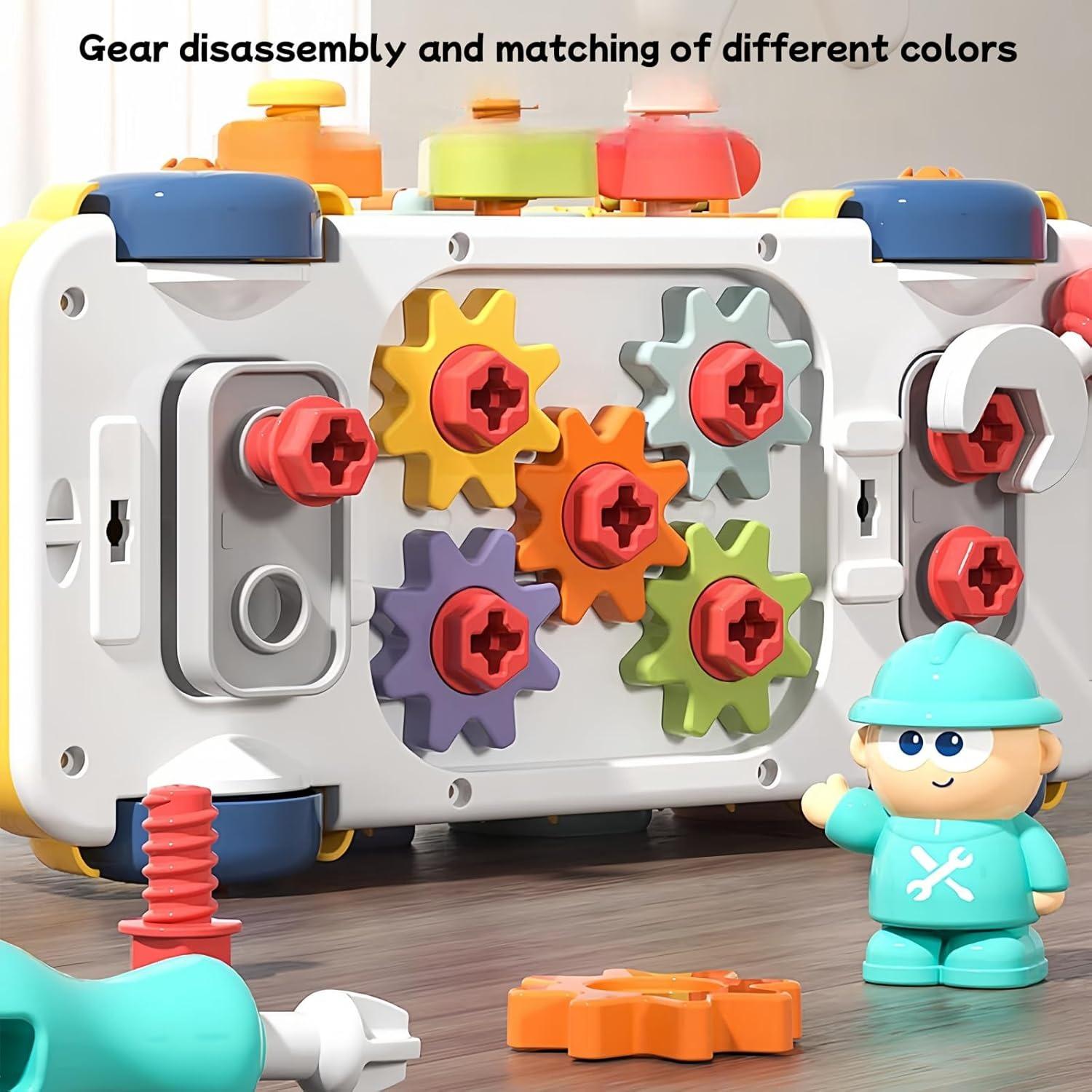 Montessori Activity Repair Bus Toy with Fine Motor Skills, Gear Matching & Creative Tool Play for Ages 1+
