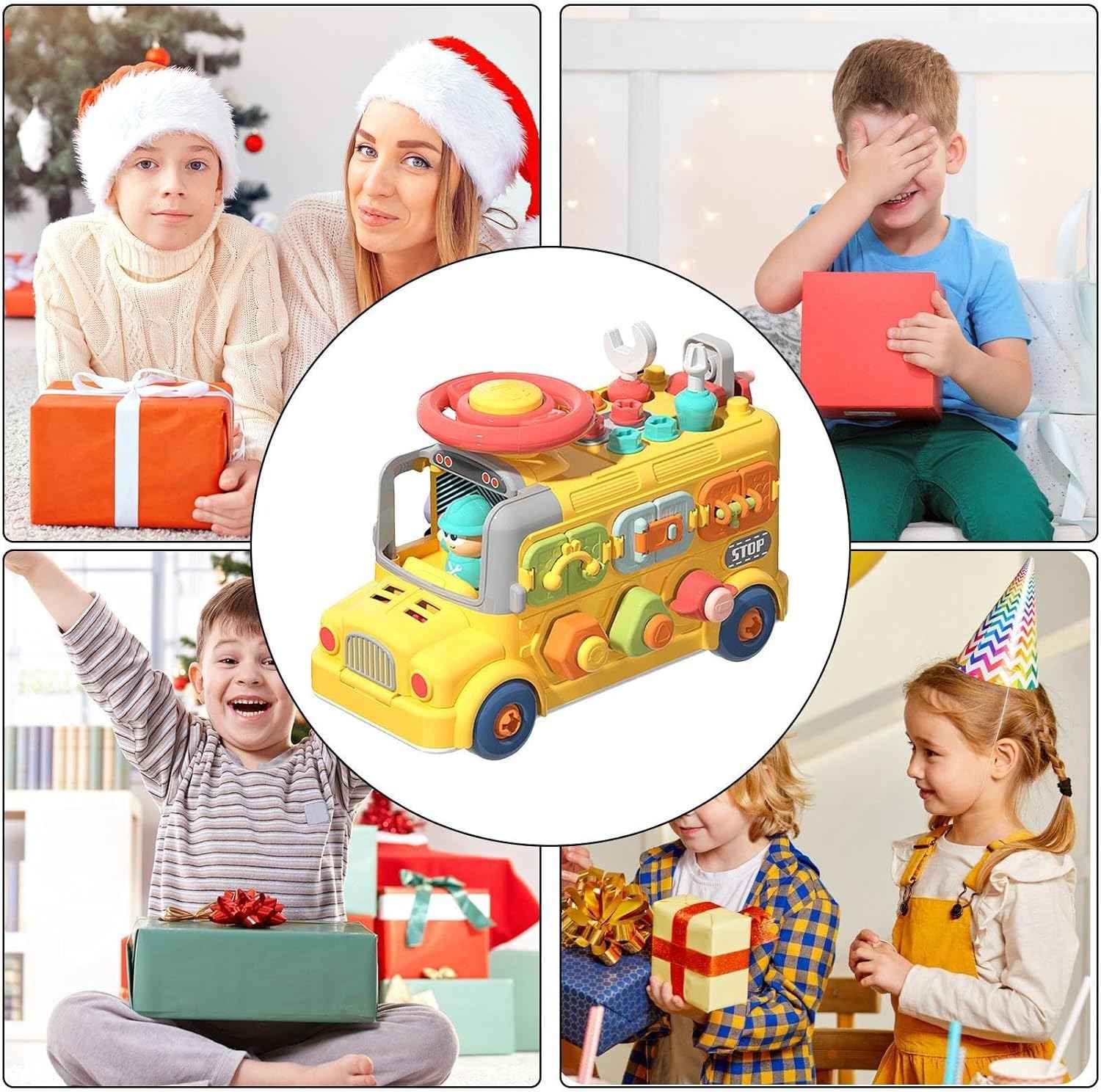 Montessori Activity Repair Bus Toy with Fine Motor Skills, Gear Matching & Creative Tool Play for Ages 1+