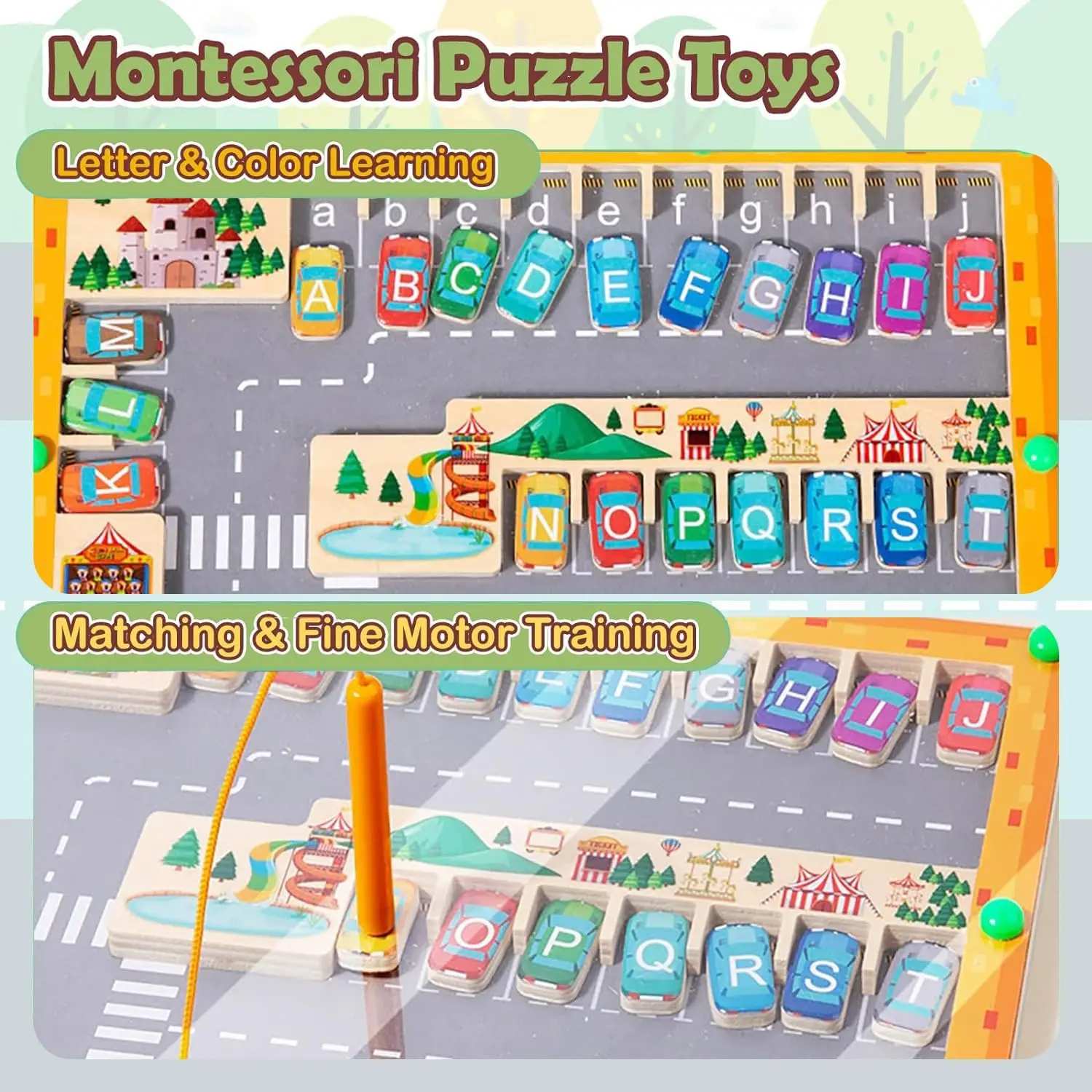 Montessori Magnetic Alphabet Maze Letter, Parking Lot Puzzles Game, Education Toy, Safe for Ages 2+