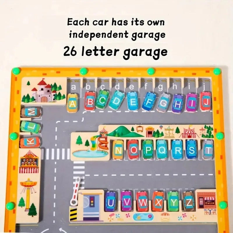 Montessori Magnetic Alphabet Maze Letter, Parking Lot Puzzles Game, Education Toy, Safe for Ages 2+