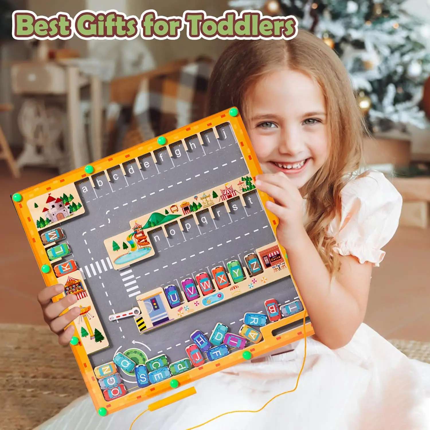 Montessori Magnetic Alphabet Maze Letter, Parking Lot Puzzles Game, Education Toy, Safe for Ages 2+