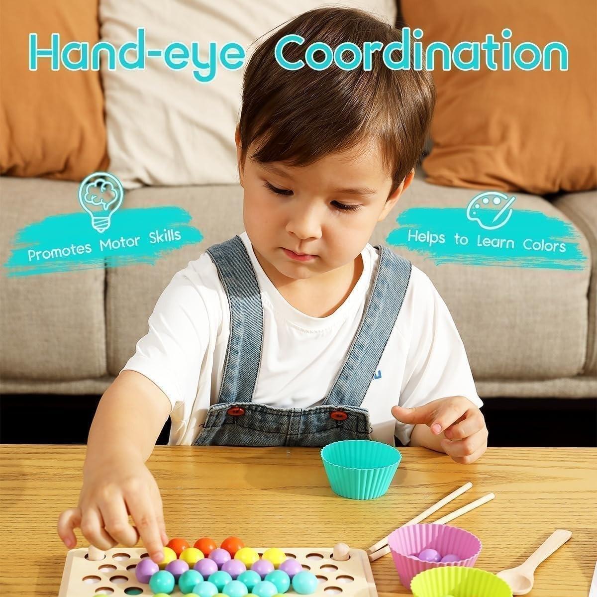 Montessori Wooden Bead Game with Color Recognition and Fine Motor Skills Training, Safe for Ages 3+
