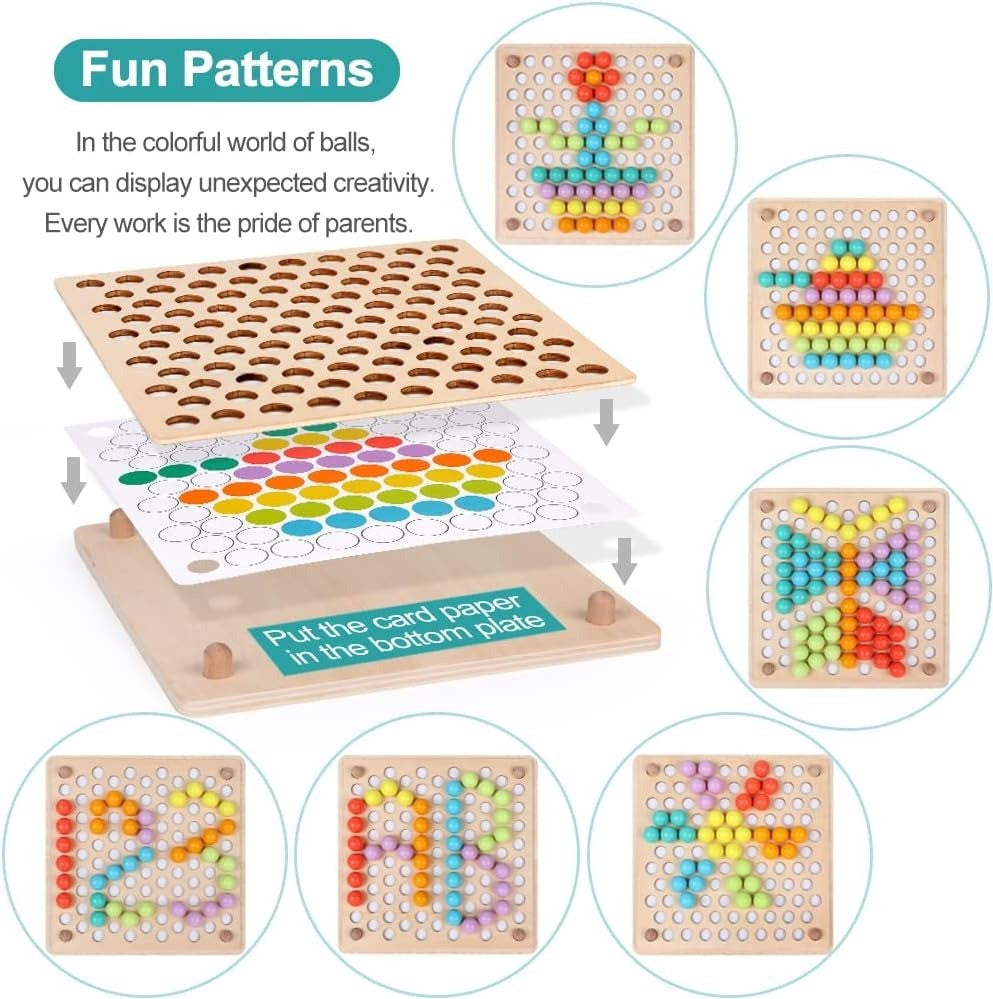 Montessori Wooden Bead Game with Color Recognition and Fine Motor Skills Training, Safe for Ages 3+