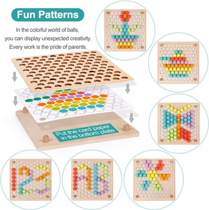 Montessori Wooden Bead Game with Color Recognition and Fine Motor Skills Training, Safe for Ages 3+