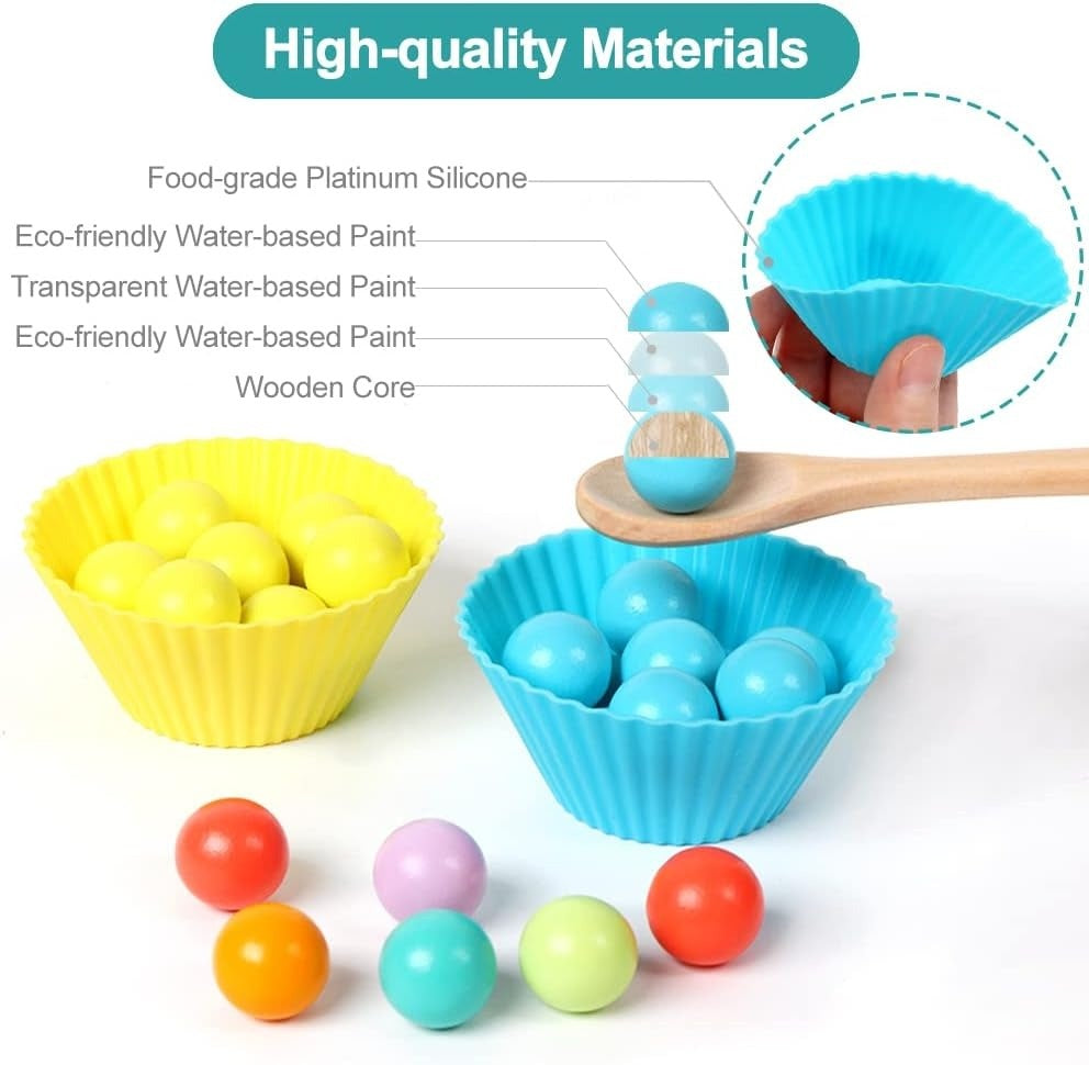 Montessori Wooden Bead Game with Color Recognition and Fine Motor Skills Training, Safe for Ages 3+