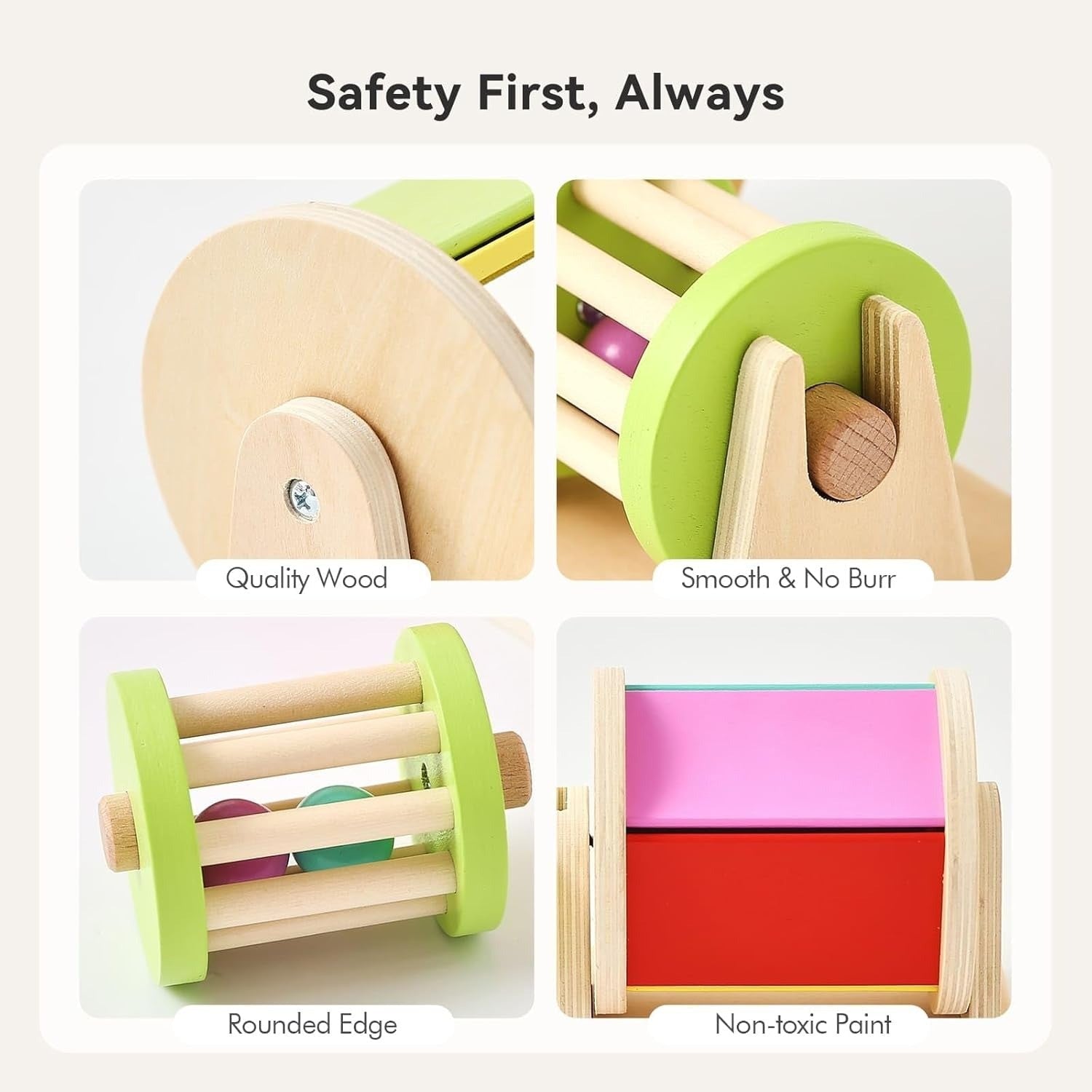 Montessori Wooden Rolling Drum Toy with Acrylic Mirror, Calming Sound, Safe for Ages 3+