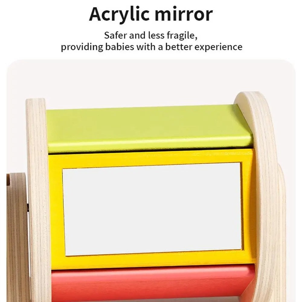 Montessori Wooden Rolling Drum Toy with Acrylic Mirror, Calming Sound, Safe for Ages 3+