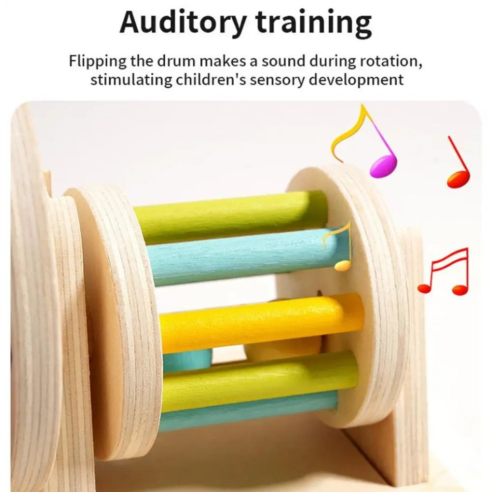 Montessori Wooden Rolling Drum Toy with Acrylic Mirror, Calming Sound, Safe for Ages 3+