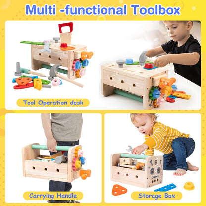 Montessori Wooden Tool Bench Toy Set, Construction Role Play Game, Safe for Ages 3+