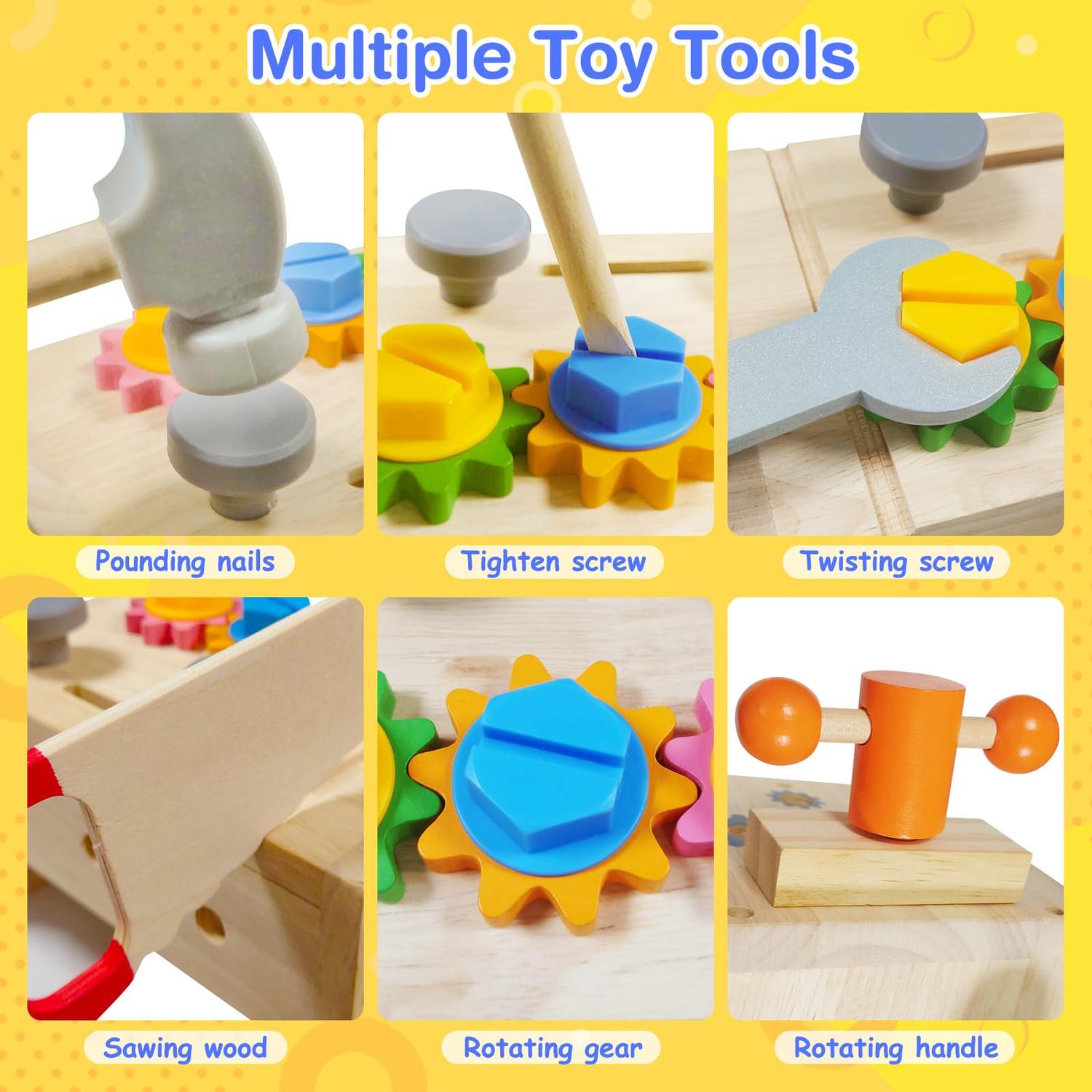 Montessori Wooden Tool Bench Toy Set, Construction Role Play Game, Safe for Ages 3+