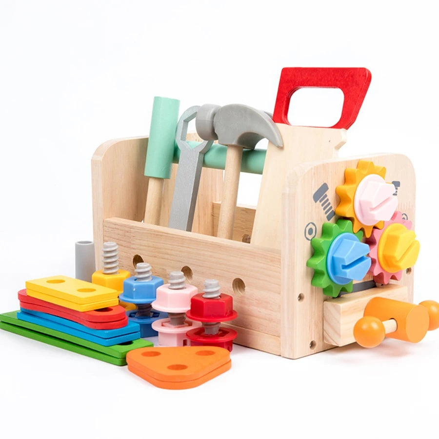 Montessori Wooden Tool Bench Toy Set, Construction Role Play Game, Safe for Ages 3+