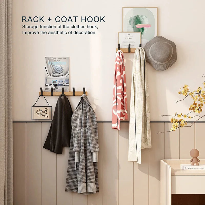 Space Saving Wooden Coat Hook Rack with 5 Hooks
