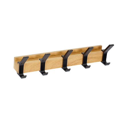 Space Saving Wooden Coat Hook Rack with 5 Hooks