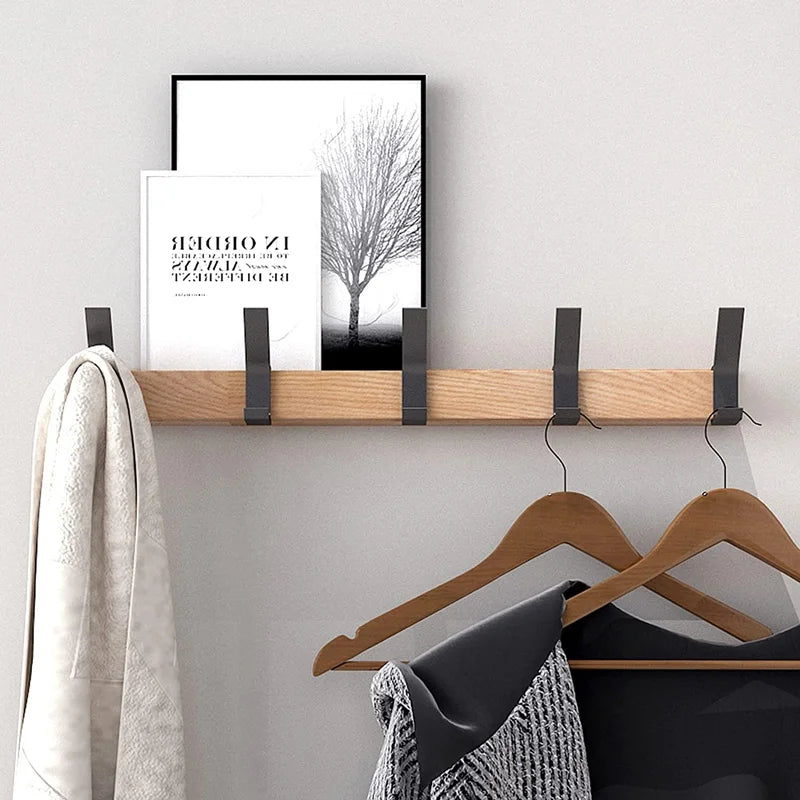 Space Saving Wooden Coat Hook Rack with 5 Hooks