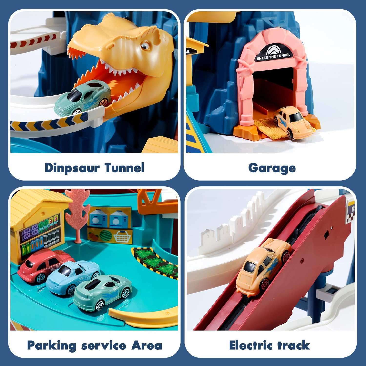 Multi-Level Dinosaur Race Track Adventure, Toy Car Ramp Track Set, Safe for Ages 3+