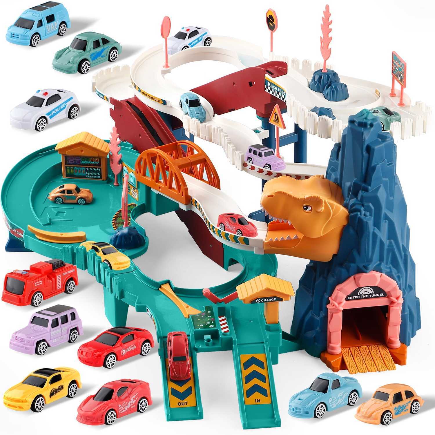 Multi-Level Dinosaur Race Track Adventure, Toy Car Ramp Track Set, Safe for Ages 3+
