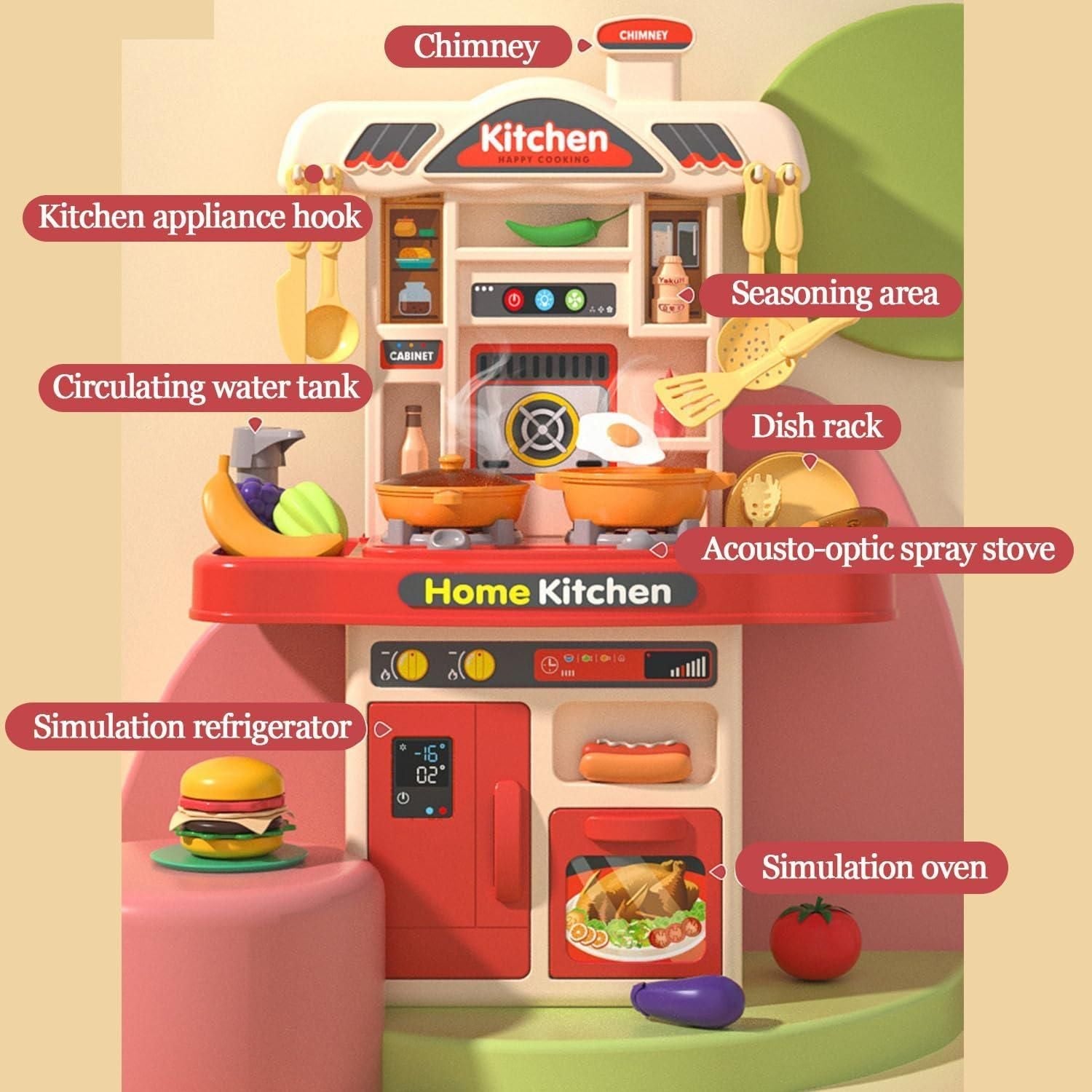 My First Kitchen Set Kitchen Playset Role Playing Game with Light and Sound Realistic Press Water Faucet & Kitchenware Gift for Kids