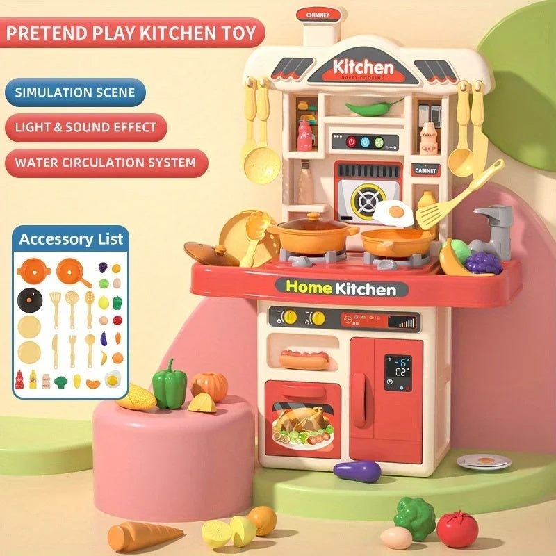 My First Kitchen Set Kitchen Playset Role Playing Game with Light and Sound Realistic Press Water Faucet & Kitchenware Gift for Kids