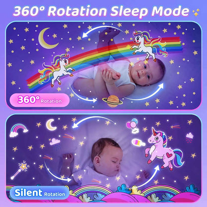 Night Light Projector with Rotating Scenes, 12 Projection Films, 360° Silent Rotation