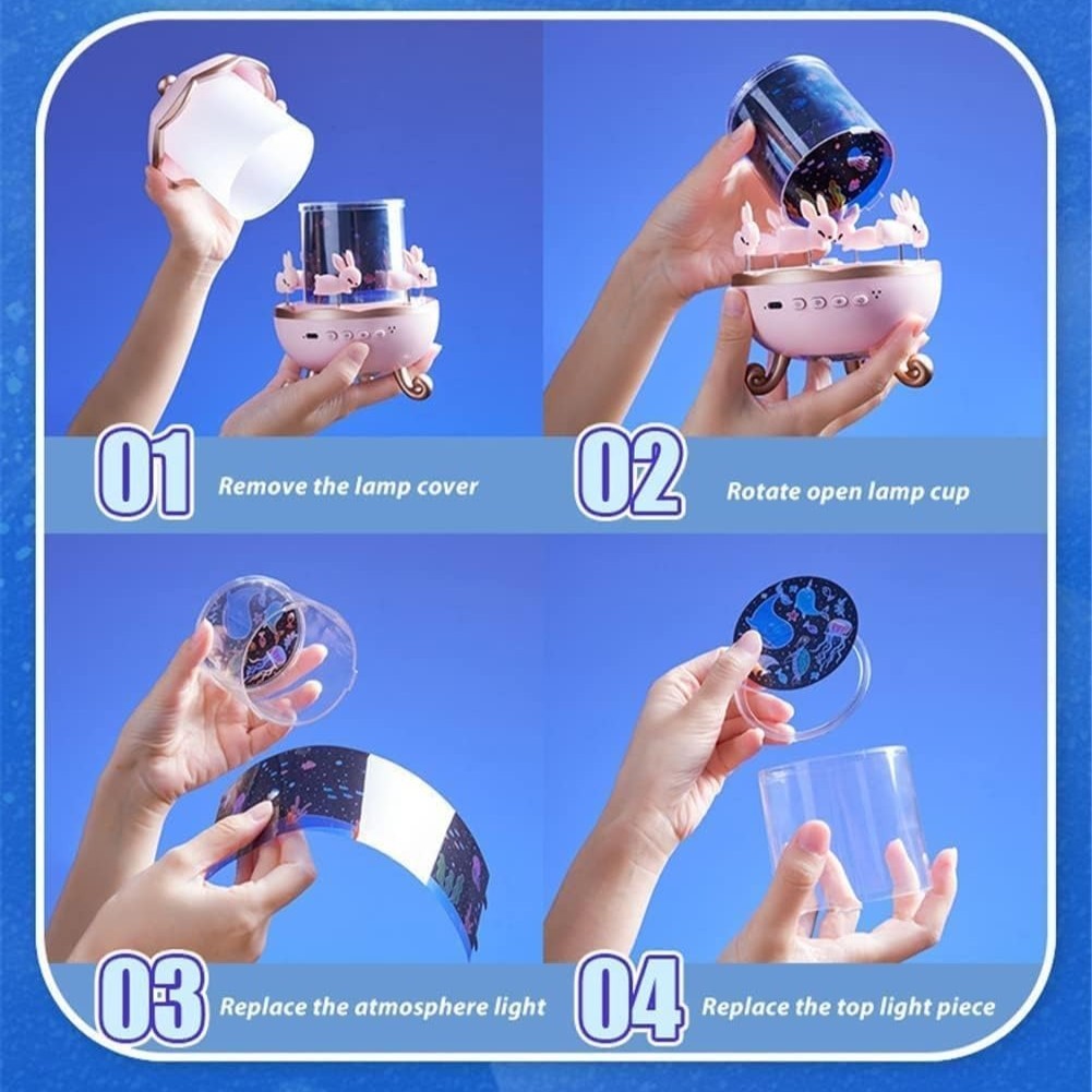 Night Light Projector with Rotating Scenes, 12 Projection Films, 360° Silent Rotation