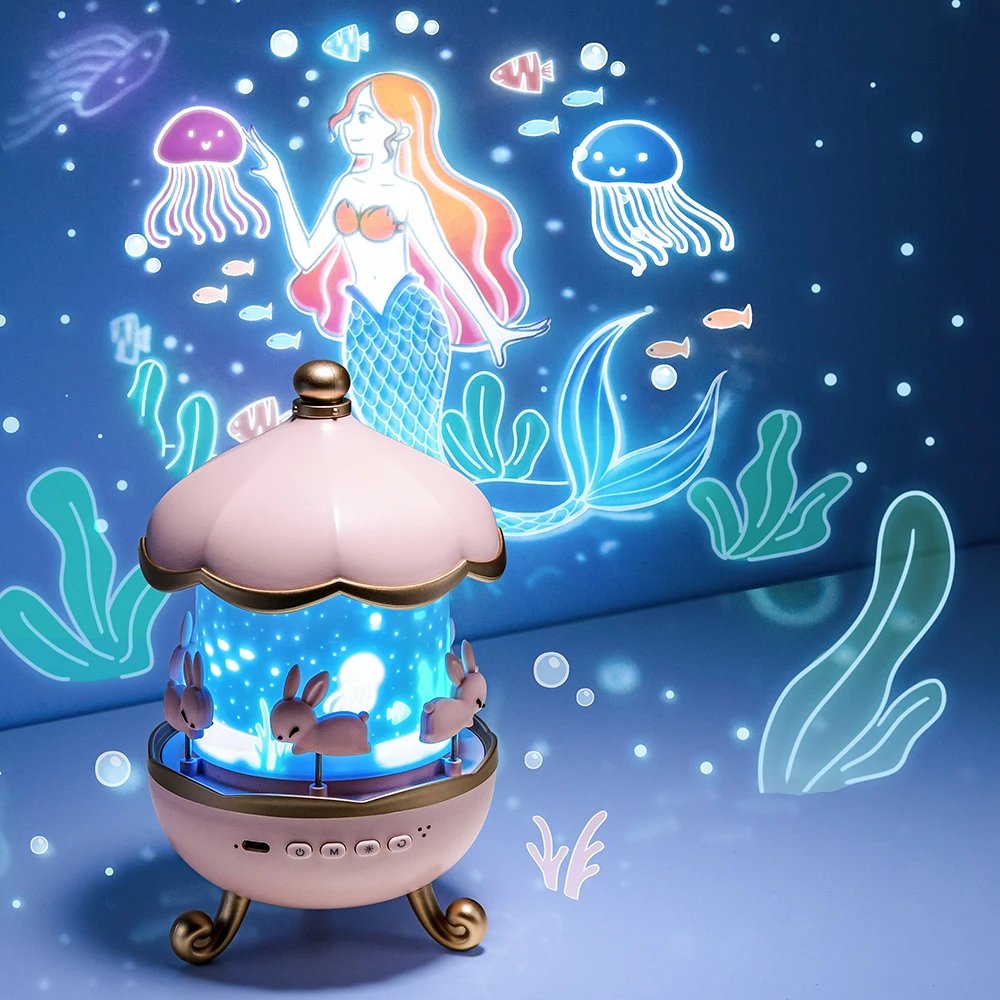 Night Light Projector with Rotating Scenes, 12 Projection Films, 360° Silent Rotation