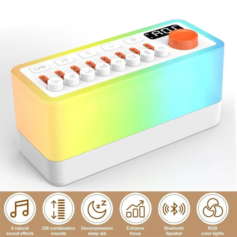 Noise Sleep Sound Machine - 256 Sound Options, RGB Lights, Bluetooth, Auto Timer, Relax & Focus Aid