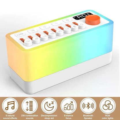 Noise Sleep Sound Machine - 256 Sound Options, RGB Lights, Bluetooth, Auto Timer, Relax & Focus Aid