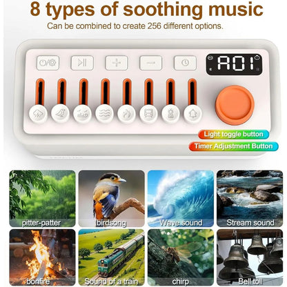 Noise Sleep Sound Machine - 256 Sound Options, RGB Lights, Bluetooth, Auto Timer, Relax & Focus Aid