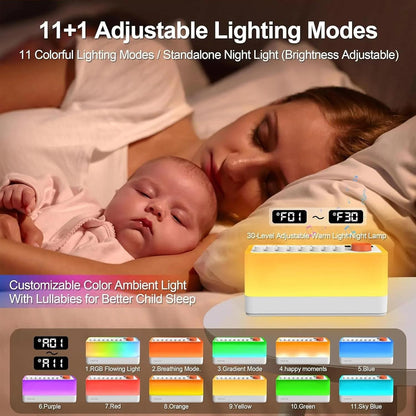 Noise Sleep Sound Machine - 256 Sound Options, RGB Lights, Bluetooth, Auto Timer, Relax & Focus Aid
