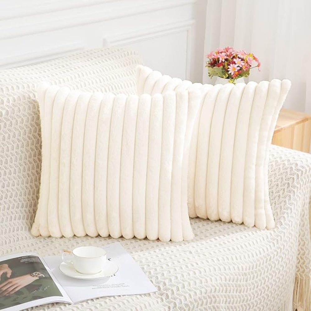 Soft Velvet Pillow Covers 18x18 Inches – Comfortable Striped Home Decor Cushions - Halri