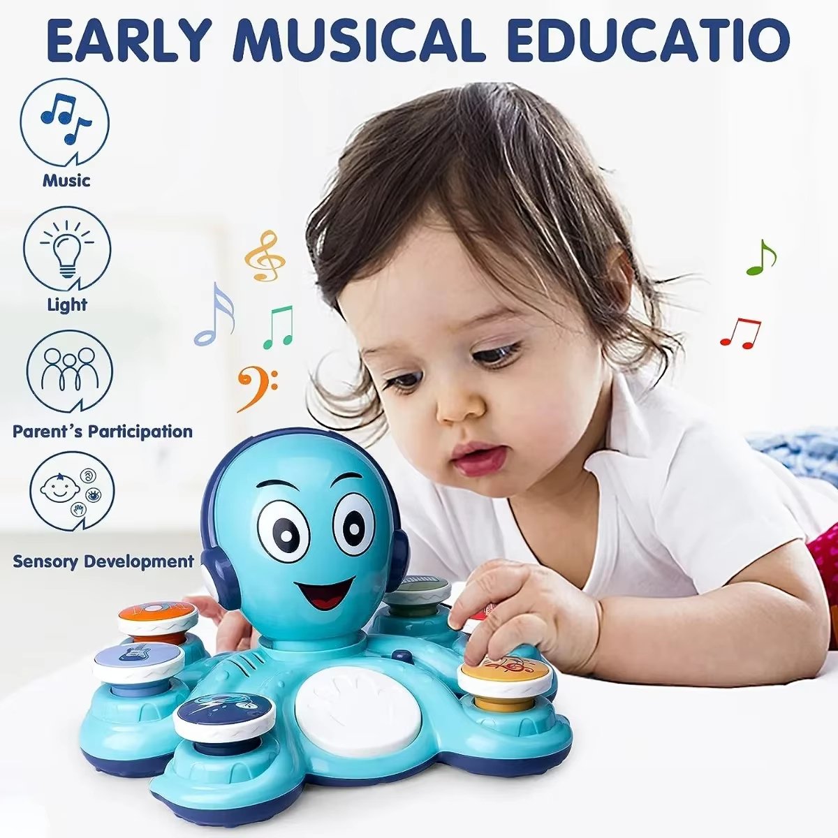 Octopus Musical Toy with 6 Music Buttons and 28 Sound Effects, Safe for Ages 18+ Months