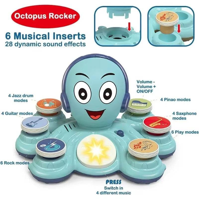 Octopus Musical Toy with 6 Music Buttons and 28 Sound Effects, Safe for Ages 18+ Months