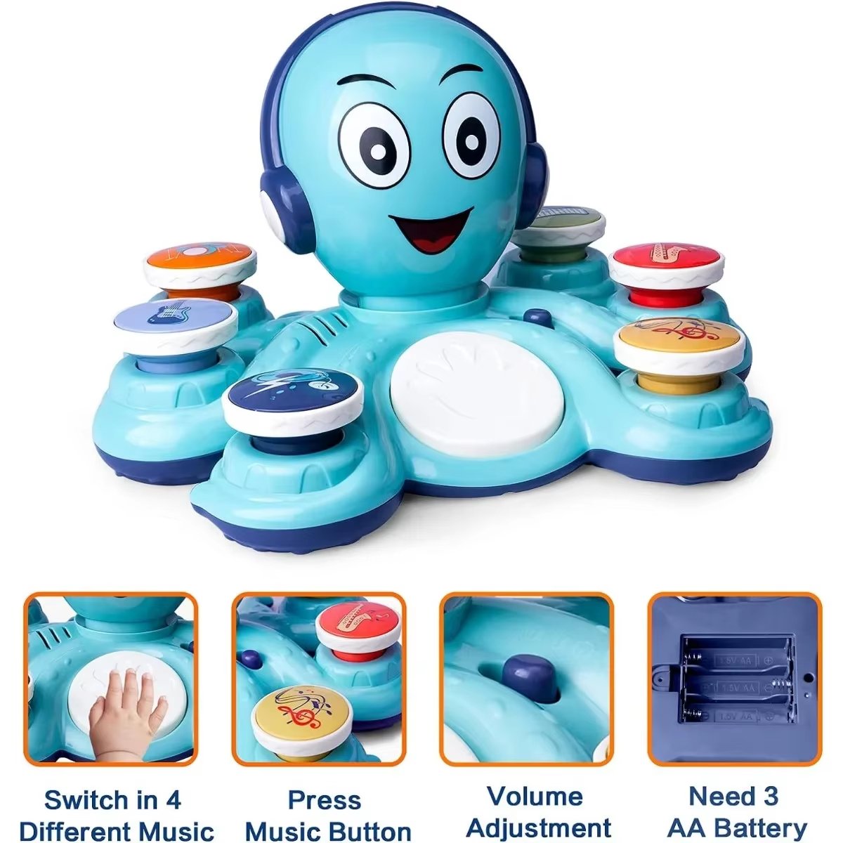 Octopus Musical Toy with 6 Music Buttons and 28 Sound Effects, Safe for Ages 18+ Months