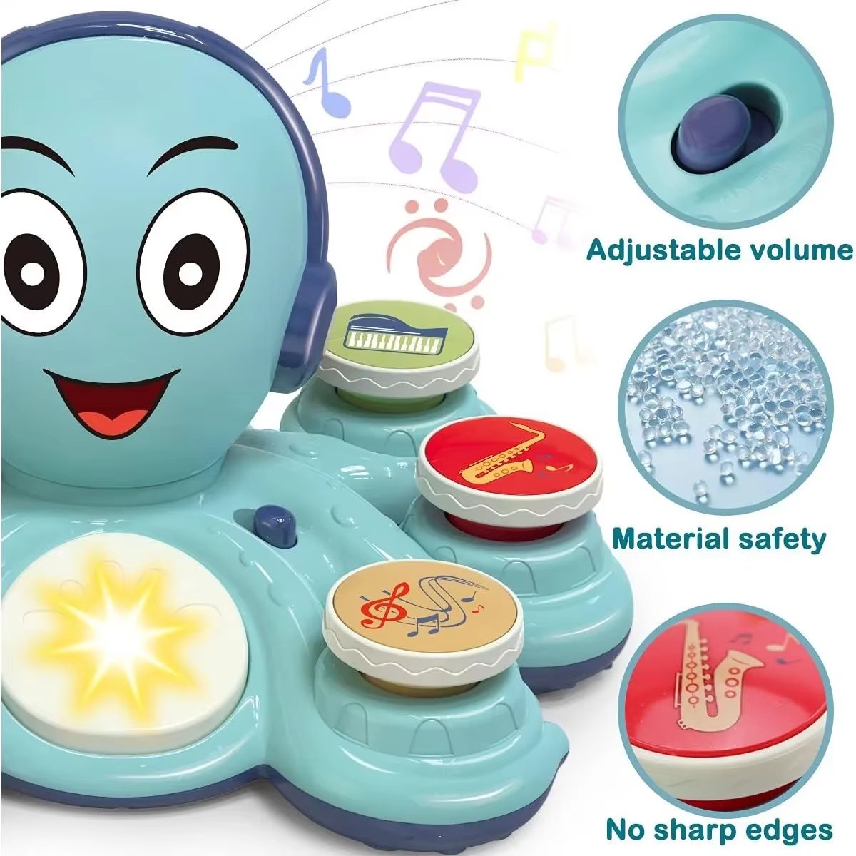 Octopus Musical Toy with 6 Music Buttons and 28 Sound Effects, Safe for Ages 18+ Months