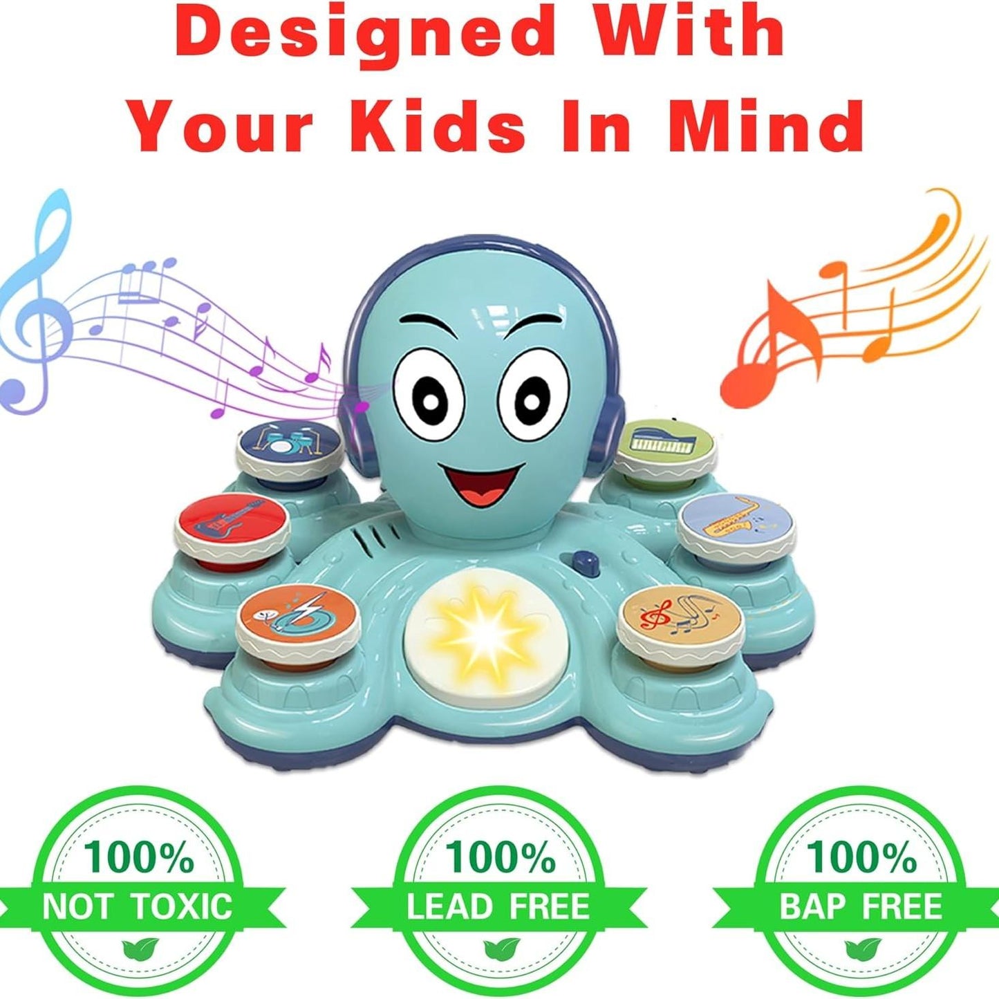 Octopus Musical Toy with 6 Music Buttons and 28 Sound Effects, Safe for Ages 18+ Months