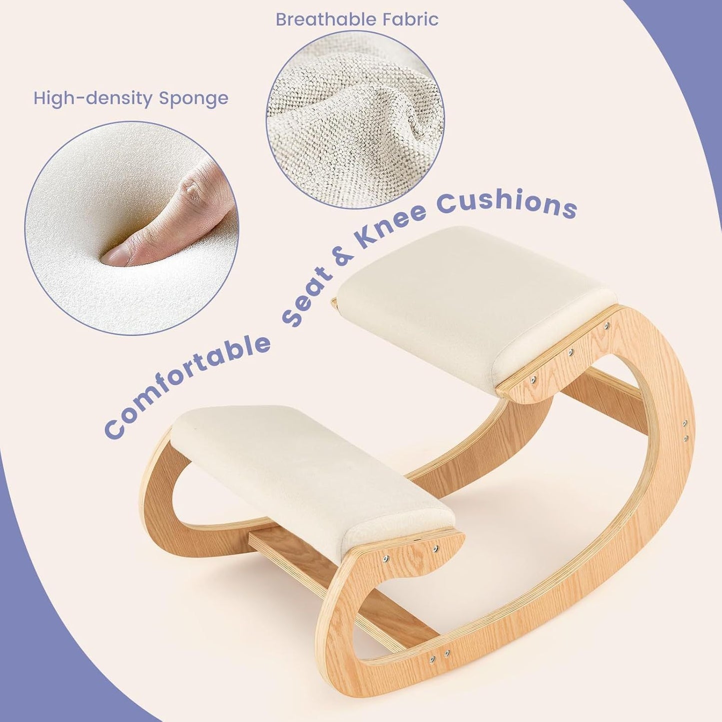 Office Ergonomic Wooden Kneeling Chair Helps Maintain Correct Posture, Thick Cushion