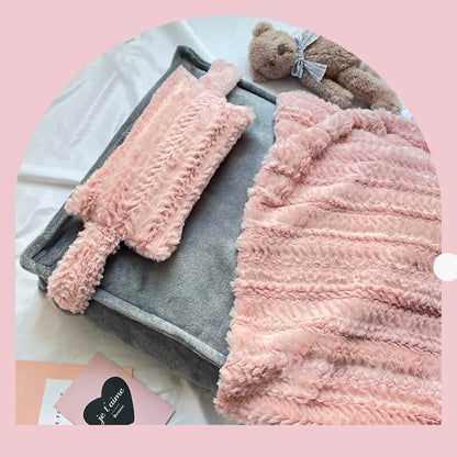 Soft Pink Cozy Pet Bed with Cushion & Throw