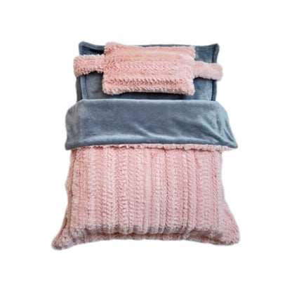Soft Pink Cozy Pet Bed with Cushion & Throw