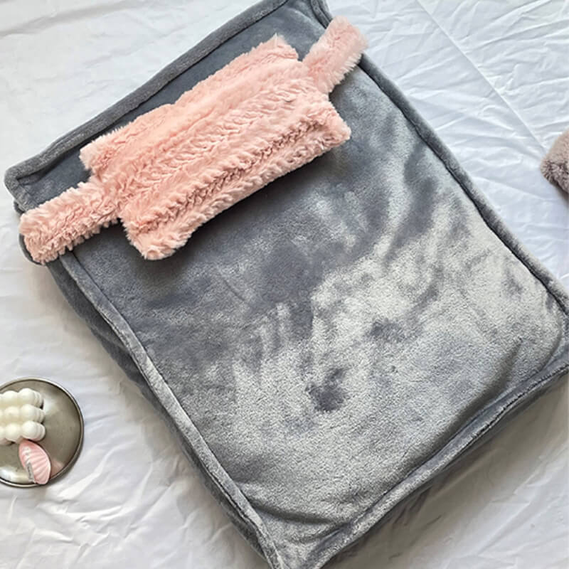 Soft Pink Cozy Pet Bed with Cushion & Throw