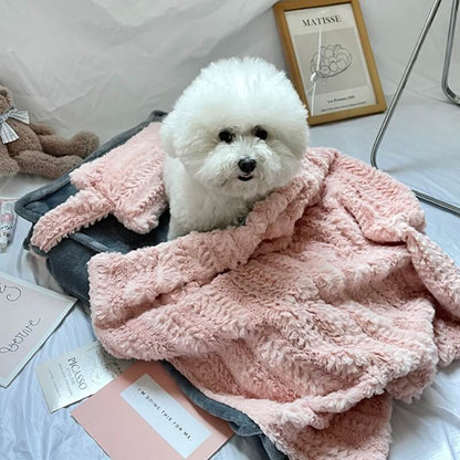 Soft Pink Cozy Pet Bed with Cushion & Throw