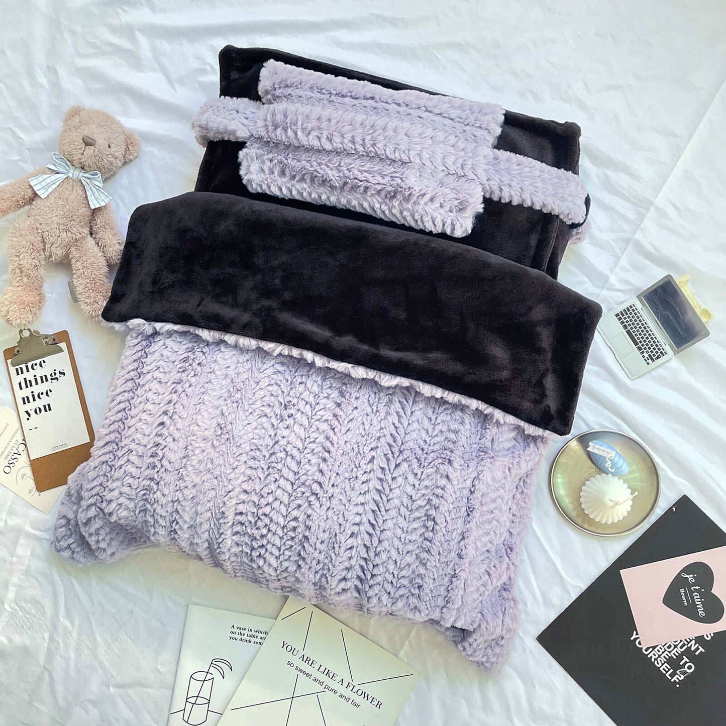 Soft Pink Cozy Pet Bed with Cushion & Throw