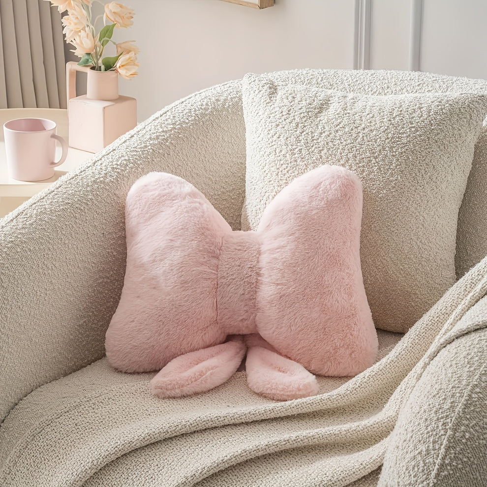 Plush Bow Decorative Pillow – Soft Cozy Accent Throw Pillow for Couch and Home Décor 3